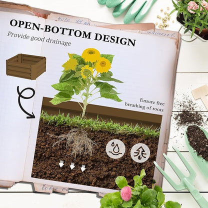 Outsunny Galvanized Raised Garden Bed, 55" Tall Outdoor Planter Box with Trellis Tomato Cage and Open Bottom for Climbing Vines, Vegetables, Flowers in Backyard, Garden, Patio, Brown