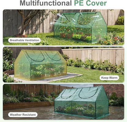 Aoodor 4 x 2 x 2 ft Mini Greenhouse with 2 Zipper Doors, Water Resistant, UV Protected for Flowers, Vegetables and Herbs, Green