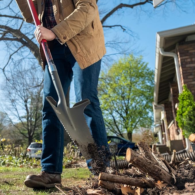 Root Slayer 22511 XL Garden Shovel, Serrated Blade, Fiberglass Shaft, Red
