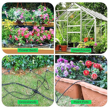 MIXC 230FT Quick-Connect Drip Irrigation System Kit, Automatic Garden Watering System with 1/4" & 1/2" Fast-Lock Tubing - Adjustable Nozzles & Sprinklers for Garden, Greenhouse, Lawn, Potted Plants