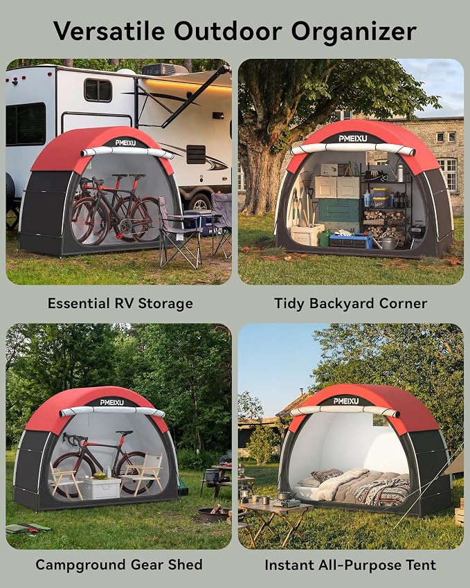 Upgraded Bike Storage Shed Tent, 210D Oxford Fabric PU4000 Waterproof Bicycle Shed, 53" High-Clearance Outdoor Shelter for 2-3 Bikes, Portable Storage for Motorcycles Garden Tools