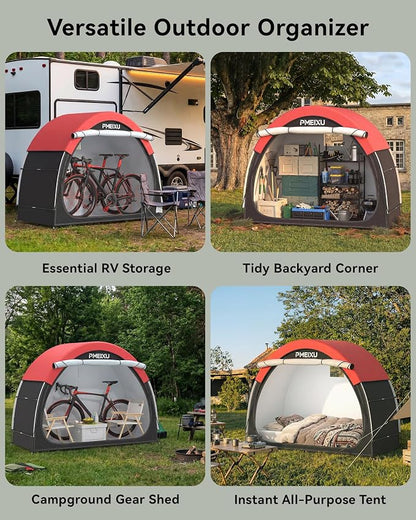 Upgraded Bike Storage Shed Tent, 210D Oxford Fabric PU4000 Waterproof Bicycle Shed, 53" High-Clearance Outdoor Shelter for 2-3 Bikes, Portable Storage for Motorcycles Garden Tools