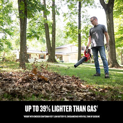CRAFTSMAN Leaf Blower Cordless with Battery and Charger V20 RP, Up to 110 MPH Power, Handheld Electric Leaf Blower, Brushless Motor, Lightweight, 5.0Ah (CMCBL730P1)