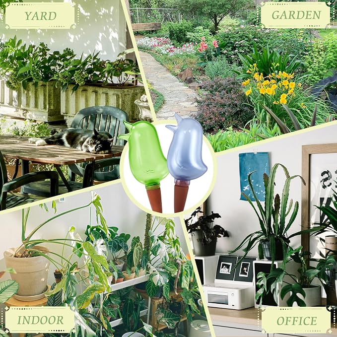 4 Pack Self Watering Spikes, Indoor Plant Watering Globes, Bird Shape Automatic Irrigation Spikes,Plant Watering Devices (Green&Blue)