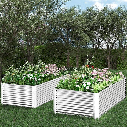 2pcs Tall Galvanized Raised Garden Bed Outdoor,Steel Garden Bed for Vegetables,Above Ground Garden Box for Flower,Metal Raised Beds for Gardening - 6x3ft