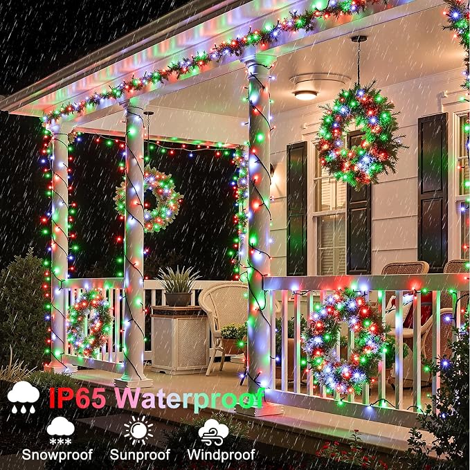 Red White and Green Christmas Lights, 66FT 200 LED Christmas Tree Lights Outdoor Waterproof, 8 Modes Plug in Connectable String Lights for Outside Indoor Garden Patio Xmas Tree Party Decorations