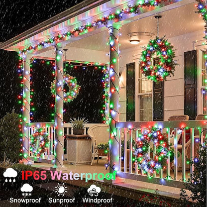 Red White and Green Christmas Lights, 66FT 200 LED Christmas Tree Lights Outdoor Waterproof, 8 Modes Plug in Connectable String Lights for Outside Indoor Garden Patio Xmas Tree Party Decorations