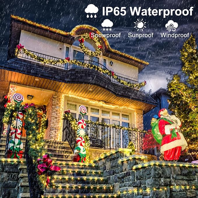 2 Pack Christmas Lights Outdoor, Total 200FT 600LED Christmas Tree Lights Waterproof, 8 Modes Connectable String Lights for Outside Indoor Patio Party Decor, 1 Pack Warm White & 1 Pack Multicolor