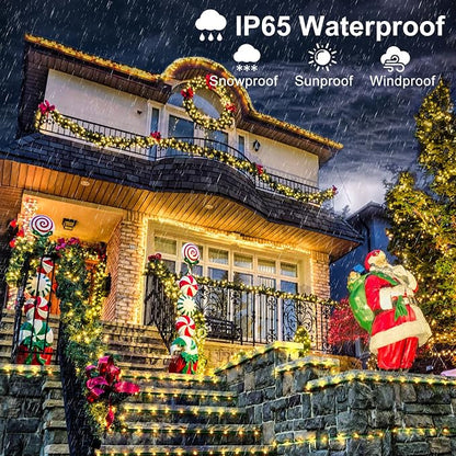 2 Pack Christmas Lights Outdoor, Total 200FT 600LED Christmas Tree Lights Waterproof, 8 Modes Connectable String Lights for Outside Indoor Patio Party Decor, 1 Pack Warm White & 1 Pack Multicolor