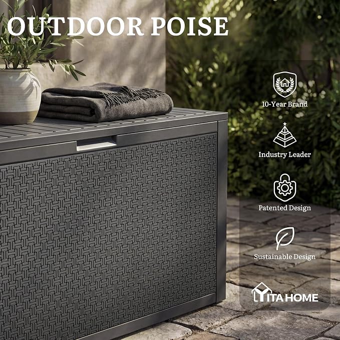 YITAHOME 95 Gallon Large Outdoor Deck Box | Lockable Waterproof Resin Storage Box with Handles, Weatherproof & UV Resistant, Patio Garden Tool Container for Outdoor
