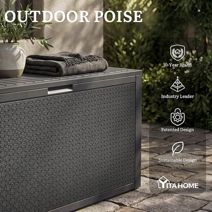 YITAHOME 95 Gallon Large Outdoor Deck Box | Lockable Waterproof Resin Storage Box with Handles, Weatherproof & UV Resistant, Patio Garden Tool Container for Outdoor