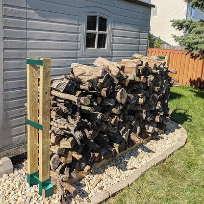 MOFEEZ Outdoor Firewood Log Storage Rack 2x4 Bracket Kit, Fireplace Wood Storage Holder, Adjustable to Any Length - Green, Two Bases