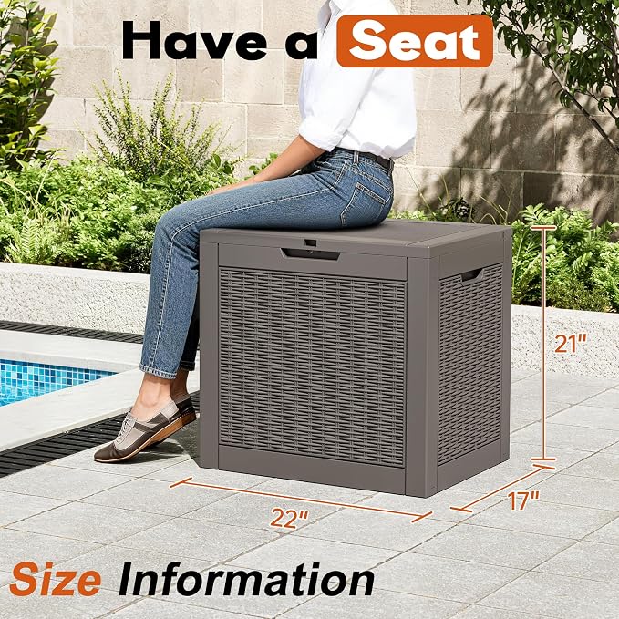 Outdoor Storage Box, Resin Deck Boxes Indoor and outdoor, Waterproof Storage Box Lockable Lid (Grey,32 Gallon)