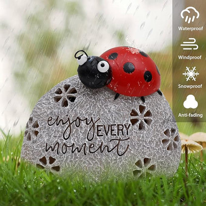 TERESA'S COLLECTIONS Garden Decor, Cute Ladybug Garden Decor with Solar Light, Waterproof Resin Garden Statue, Ladybug Gifts, Garden Gifts for Women Mom, Indoor/Outdoor, 4"