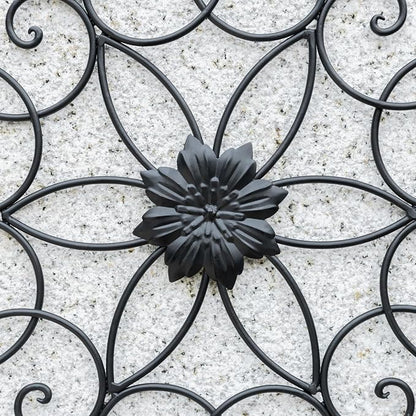 Glitzhome Black Metal Wall Art Decor, 23”H Floral Iron Wall Decor with Ornamental Scroll Design, Indoor Outdoor Wall Accent for Garden Porch Patio