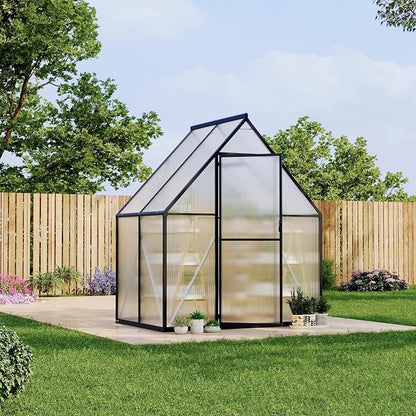 GarveeLife 6X4FT Polycarbonate Greenhouse with Aluminum Frame, Polycarbonate Greenhouse for Outdoors, Greenhouses with Ventilation and Rain Gutter, Aluminum Large Walk-in Greenhouses for Outside