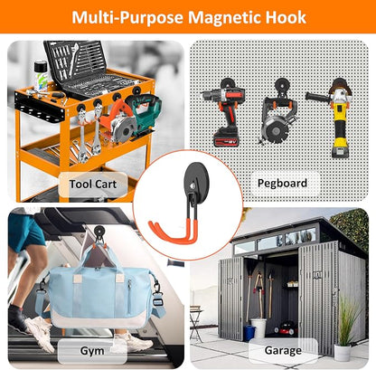 ENUODA Magnetic Hooks Heavy Duty Magnet with Hooks, Large Magnetic Tool Holder for Garage Organization Tool Chest, Shed, Container, Ladder, Broom, Shovel, Hose, Extension Cord, 2PCS