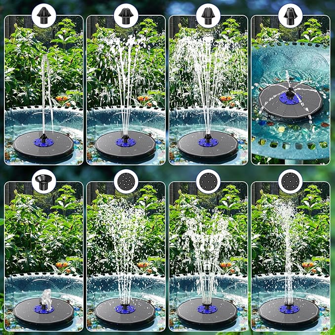 SZMP 3.5W Upgraded Glass Panel Solar Fountain with Auto White LED Night Show, Anti-Drift & Run-Dry Protection, 7 Nozzles Floating Bird Bath Fountain for Garden, Pond, Outdoor (Black)