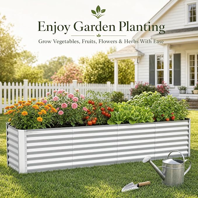 8x2x2FT Galvanized Raised Garden Beds Outdoor,Planter Raised Beds for Gardening, Vegetables, Flowers,Large Metal Garden Box,Deep Plant Flower pots Outdoor (Galvanized, 1Pack)