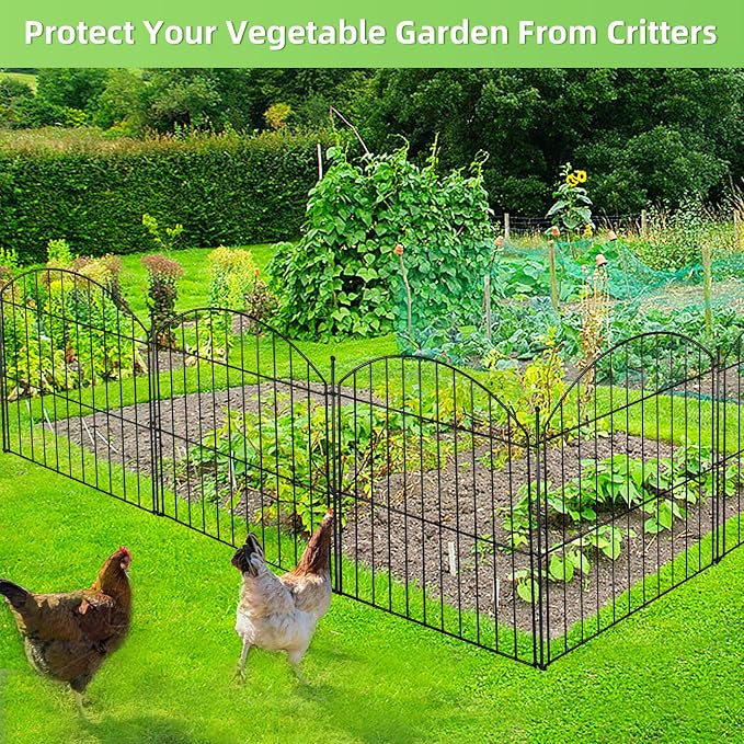 Decorative Garden Fence 24in (H) x10ft (L), 5 Pack No Dig Fence Animal Barrier for Dog with Lock, Arched Flower Bed Edging, Wire Border Panel Fencing for Yard Patio Outdoor Decor