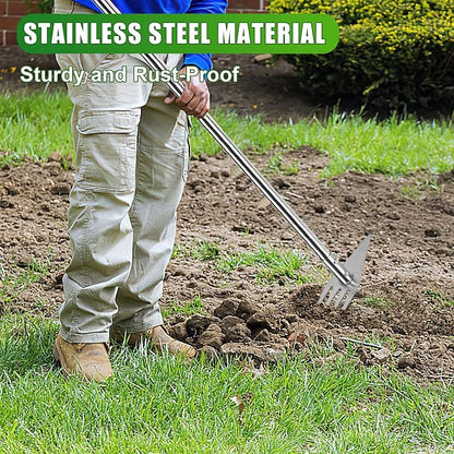 BARAYSTUS Hoe Garden Tool, 2-in-1 Garden Hoe & Weed Rake, 29.5"-57.7" Adjustable Long Handle, Stainless Steel Cultivator for Weeding, Digging, Loosening Soil, Planting & Root Removal