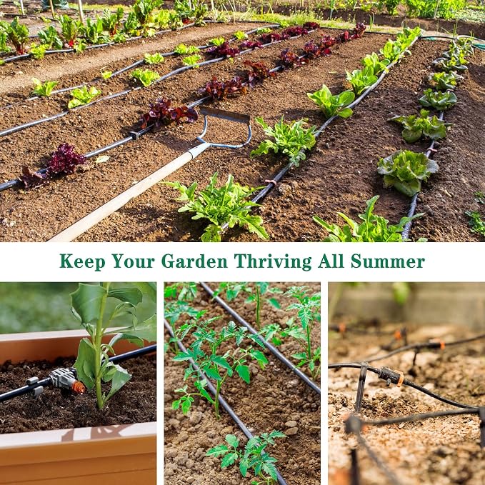 Gardrip 1/4 Inch Drip Irrigation Fittings Kit：140 Pieces Drip Irrigation Parts with Sharp End for 1/4" Irrigation Tubing Barbed Connectors for Home Garden 65 Couplings 50 Tees 10 Elbows 15 Goof Plugs