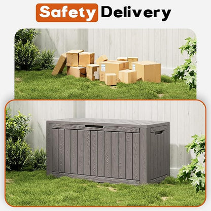 Outdoor Storage Deck Boxes Waterproof, Waterproof and UV Resistant Outdoor Storage Box Lockable Lid for Delivery Box, Indoor, Garden Tools, Pool Supplies, Patio (Grey, 120 Gallon)