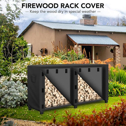WLEAFJ 8 foot Outdoor Firewood Rack Cover Waterproof, Log Rack Cover, Wood Cover for Log Holder, 96" W x 24" D x 41" H, Black