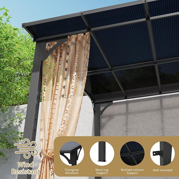 Shintenchi 10’x 8’ Gazebo for Patio on Clearance,Hard Top Lean to Gazebo Pergola with UV Protection Roof,Large Wall-Mounted Heavy Duty Awnings for Patio, Decks, Backyard and More