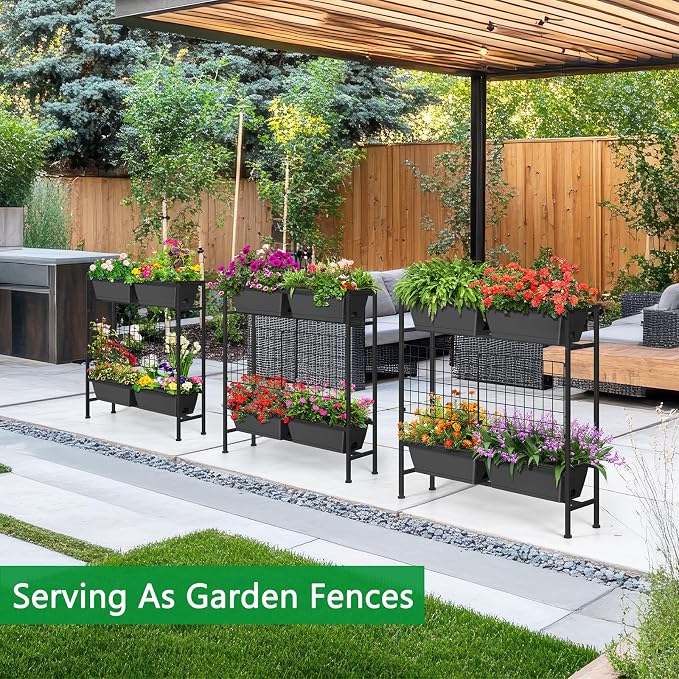 ETELI Vertical Garden Planter Raised Garden Beds with Legs Elevated Garden Planter Boxes with Legs Trellis Patio Balcony Herb Garden Planters Beds Outdoor for Flowers Vegetables, Gray
