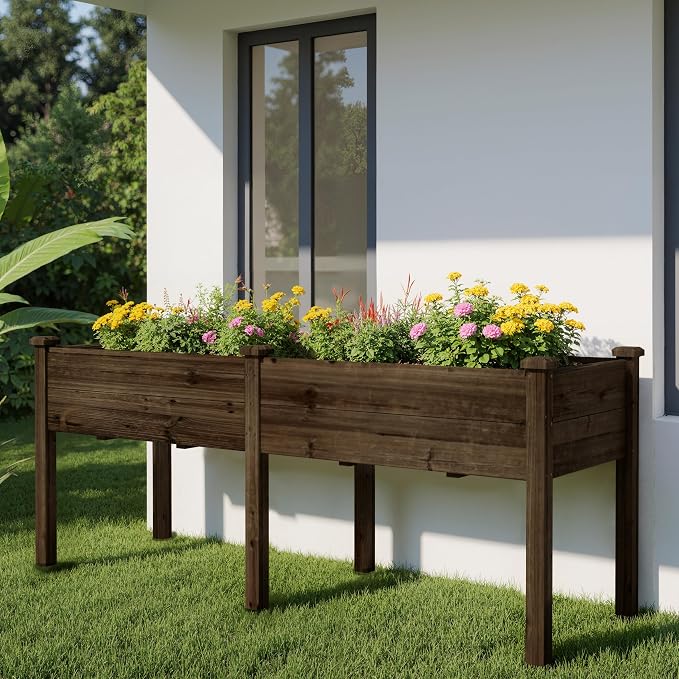 BlueWish 72''L x 23''W x 30''H Outdoor Cedar Garden Bed, 2x6 FT Raised Garden Bed with 8 Drainage Holes & 6 Legs, Elevated Planter Boxes for Gardening, Vegetable, Flower, 661lbs Capacity, Rustic
