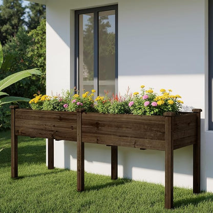 BlueWish 72''L x 23''W x 30''H Outdoor Cedar Garden Bed, 2x6 FT Raised Garden Bed with 8 Drainage Holes & 6 Legs, Elevated Planter Boxes for Gardening, Vegetable, Flower, 661lbs Capacity, Rustic