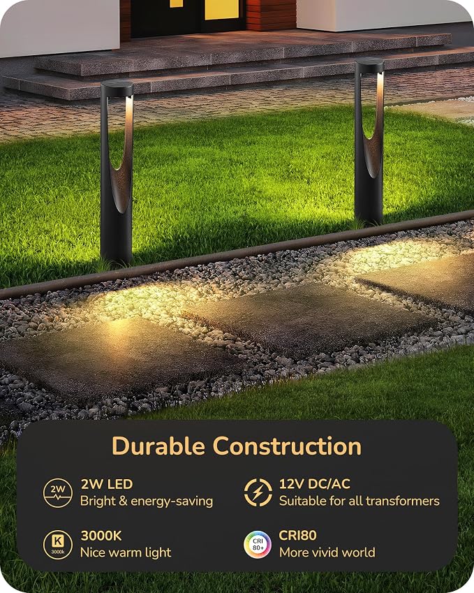 EDISHINE Low Voltage Landscape Lighting, 12V 2W 150LM 3000K Outdoor Landscape Light with Connectors, Waterproof Electric LED Pathway Lights Wired for Path Yard Garden, CRI80 8 Pack