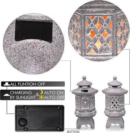 TERESA'S COLLECTIONS Pagoda Garden Statues with Solar Outdoor Light, Resin Zen Garden Lantern Asian Decor Outdoor Statues Lawn Ornaments Patio Porch Yard Decor Gifts for Mom 10.4"