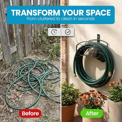 Gardenised Metal Wall-Mount Classic Swirl Hose Holder Heavy-Duty Outdoor Hanger and Water Hose Organizer with Sturdy Reel Hooks & Screws for Yard Lawn Garden Patio Landscaping and Home Use, Bronze