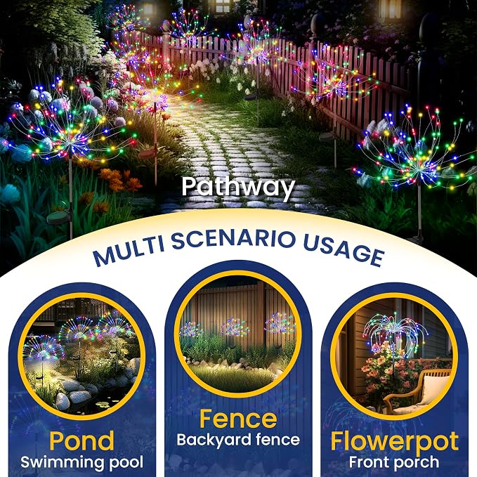 GIGALUMI Garden Outdoor Decor Lights 120LED 4Pack, Solar Garden Lights for Yard Outside Fairy Decorative,Solar Powered for Yard Pathway Flowerbed Planter Balcony Patio Decor（Multicolor）