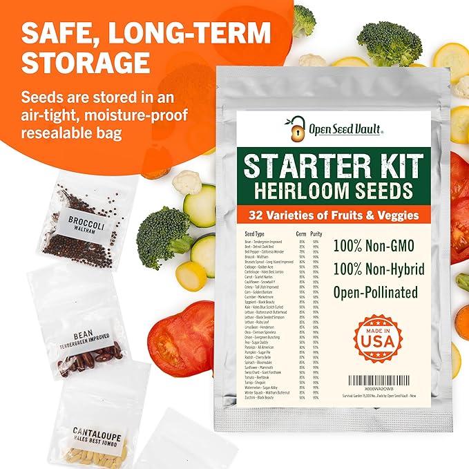 Vegetable & Fruit Seeds | 32 Individual Packs | 2026 Season | Non-GMO, High Yield - 15,000+ Seeds | Tomato, Cucumber, Zucchini, Bell Pepper and More | for Indoor & Outdoor Garden Planting