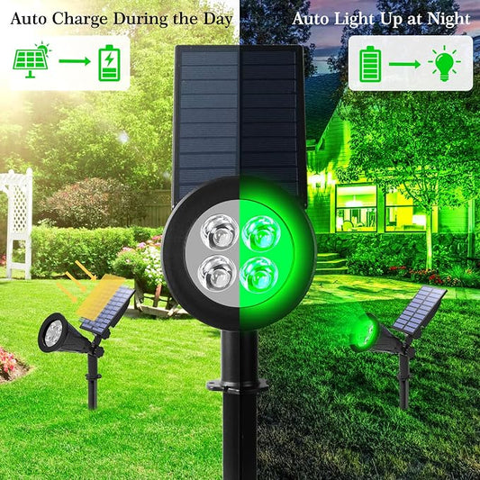 T-SUN Green Solar Spotlights, IP65 Waterproof Outdoor 4 LED Solar Garden Lights, Auto ON/Off Adjustable Wall Lights, 180°Angle Adjustable for Tree,Patio,Yard,Driveway,Stairs,Pool Area (Green-4 Pack)