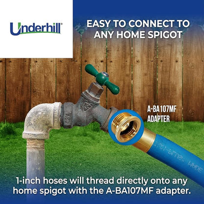 Underhill UltraMax Commercial Garden Water Hose 50 ft, Lightweight, Flexible, Anti-Kink, All Weather, 1200 psi, H10-050B, 1 Inch x 50 ft, Blue