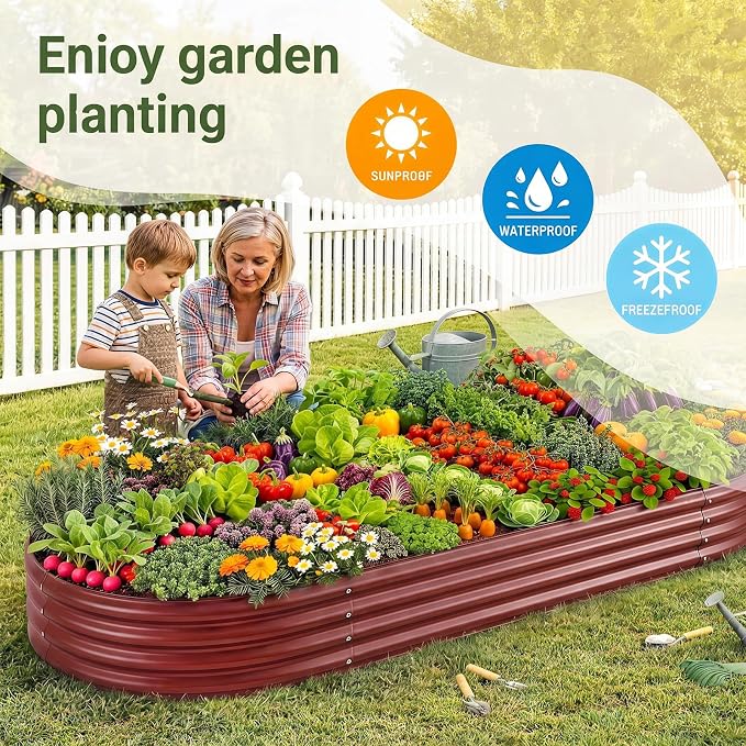 Land Guard 2Pcs 8ft Galvanized Steel Raised Garden Bed, 8 x 4 x 1 ft Large Metal Raised Planter Beds, Raised Garden Bed for Vegetables, Brown