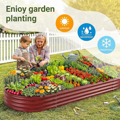 Land Guard 2Pcs 8ft Galvanized Steel Raised Garden Bed, 8 x 4 x 1 ft Large Metal Raised Planter Beds, Raised Garden Bed for Vegetables, Brown