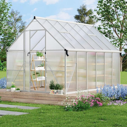 GarveeLife 8X12FT Polycarbonate Greenhouse with Aluminum Frame, Polycarbonate Greenhouse for Outdoors, Greenhouses with Ventilation and Rain Gutter, Aluminum Large Walk-in Greenhouses for Outside