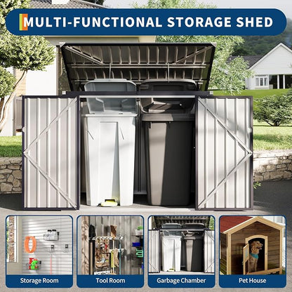 GarveeLife 3x6 ft Garbage Bin Shed Stores, Outdoor Trash Can Storage 2 Binsgarbage Bin Storage Shed, Metal Trash Shed Waterproof Outside Storage