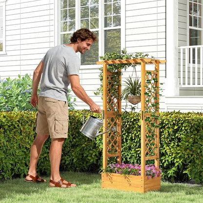 S AFSTAR Wooden Raised Garden Bed with Trellis, 60" Elevated Planter Box with Hanging Roof & Open-Ended Base for Climbing Vine Flower Herb Vegetable, Outdoor Plant Container for Patio & Yard