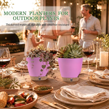 6 Inch Self Watering Pots for Indoor Plants(5-Pack) – Small Plastic Planters with Water Level Window, Drainage Holes & Trays, Indoor Outdoor Flower Pots for Herbs, Snake,Pothos (Dusty Lavender)