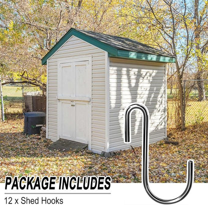 CYG&CL 12PCS Metal Shed Hooks for Hanging, Outdoor Storage Shed Accessories Interior, Utility Peg Board Tool Hangers, Heavy Duty J-Hook for Garden Garage Pegboard