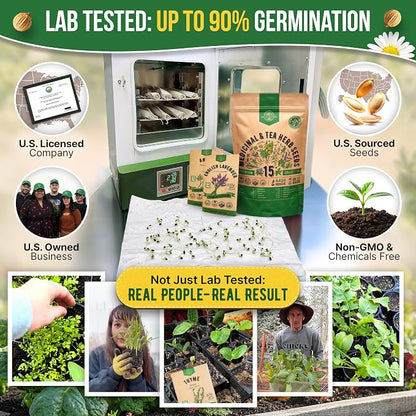 Organo Republic 15 Medicinal & Tea Herb Seeds Variety Pack 6,420+ Non-GMO Heirloom Garden Seeds for Indoor & Outdoors, Including Anise, Borage, Cilantro, Chamomile, Dandelion, Rosemary Seeds