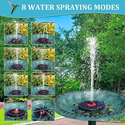 Solar Bird Bath Fountain,Upgrade 3.5W Glass Panel Solar Fountain with 2200mAh Backup Battery, Colorful LED Lights,8 Spray Mode, 4 Fixed Rods for Garden, Pond, Pool,Patio Outdoor Water Feature