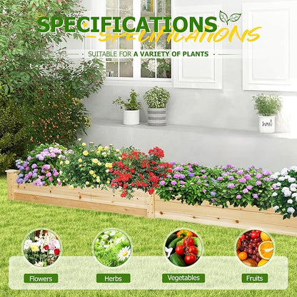 8FT Wooden Raised Garden Bed - Elevated Planter Box for Vegetables, Flowers - Natural Outdoor Planting Kit for Patio, Yard, Backyard