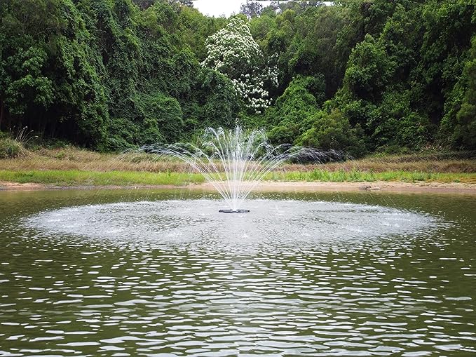 FS01 110V, 1 HP, Large Pond Floating Fountain with LED RGB Lights, Oil Free Pump 13000 GPH with 100’ Cord, Two Spray Patterns Included